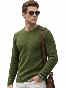 <b>Men</b> Green Knitted Cotton Quick Dry Vintage Striped Pullover <b>Sweater</b> Long Sleeve Autumn Casual Fashion Top - Product Image 1