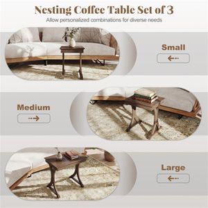 Elegante Set di 3 Tavolini da Caffè Impilabili Convertibili e Salvaspazio con Finitura in Legno Vintage per Soggiorno - Product Image 3