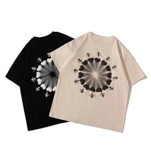 T-shirt en coton oversize pour homme, coupe carrée à épaules tombantes, manches courtes, col rond, imprimé en relief et strass, pour usage décontracté, vente en gros - Product Image 1