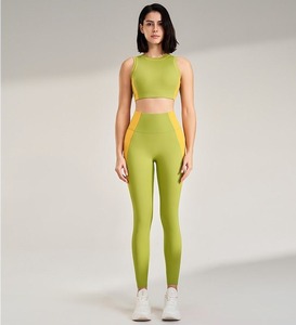 Conjunto de yoga para mujer, ropa deportiva para gimnasio, precio económico, cintura alta, conjunto de yoga de 2 piezas sin mangas para entrenamiento. - Product Image 5