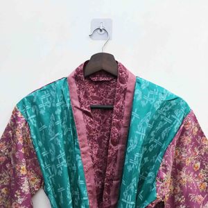 Kimono de Seda con Parches de Diseño para Mujer, Lujosa Túnica Larga Estilo Boho para Dormir, Elegante Ropa de Estar por Casa - Product Image 3