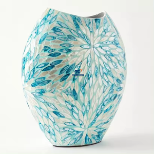 Florero de mesa con incrustaciones de madreperla de mosaico decorativo para el hogar con forma Irregular azul moderno más vendido - Product Image 1