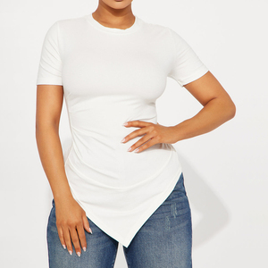 2026 Summer New Women's Fashion Slim Fit Casual Breathable <b>Asymmetric</b> <b>Hem</b> Short Sleeves T-Shirts Women - Product Image 1
