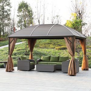 Gazebo 3x4 con Tetto Rigido, Tende e Zanzariere - Design Elegante Marrone per Giardino e Esterni - Product Image 2
