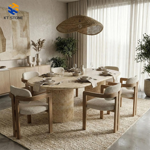 Tavolo da Pranzo in Marmo Beige Artigianale KT STONE: Lastra Solida, <span class=keywords><strong>Base</strong></span> Scanalata, per Progetti Alberghieri e Appartamenti - Product Image 3