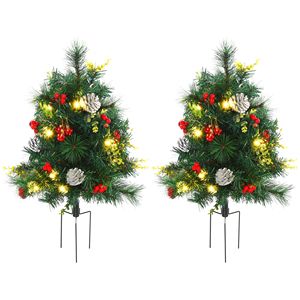 Set di 2 Alberi di Natale Artificiali Sottili con 24 Luci Bianche Calde, Decorazioni Natalizie Verdi, Set da 2 Pezzi - Product Image 2
