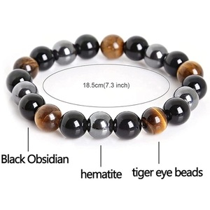 Bracelet rond en hématite et pierres naturelles fait main pour hommes et femmes, triple protection Feng Shui, taille 8-10 mm, bijoux de mode énergétiques - Product Image 4