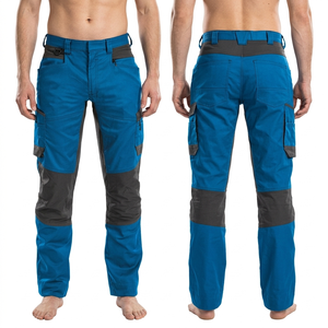 Men 280 GSM Stretch Cotton Blue Black Panel Utility <b>Work</b> <b>Pant</b> Custom Woven Logo Industrial Trousers <b>Cargo</b> <b>Work</b> <b>Pant</b> - Product Image 1