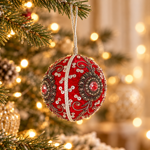 Handmade Round Ball Zari <b>Hanging</b> | Beaded Silk Return Gift Keyring for Eid & Christmas Decor - Product Image 4