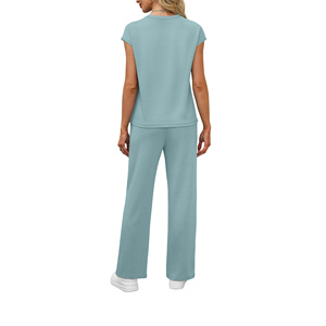 Production OEM en gros, ensembles pour femmes ODM, logo personnalisé avec taille, tissu doux, coupe décontractée, ensemble de vêtements de détente d'été pour femmes - Product Image 6
