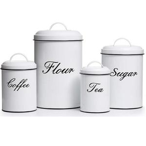 กล่องเหล็กเคลือบสีขาวสำหรับใส่อาหาร ฝาไม้ ลายรังผึ้ง กล่องเก็บของในครัว สำหรับจัดแสดง - Product Image 1