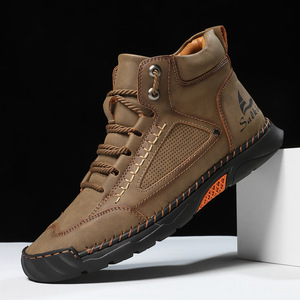 Men's PU Leather Roman <b>Boot</b> Fashion Hand-Stitched Ankle <b>Boots</b> Flat Lace-Up Casual Shoes Shock Resistant <b>Slip</b> Resistant - Product Image 4