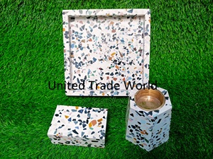 Meilleur ensemble de plateaux Mubkhar en résine et marbre incrustés d'une petite boîte pour la décoration intérieure par United Trade World - Product Image 3