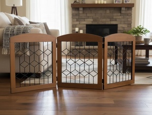 Clôture pour animaux de compagnie en bois et métal pliable et portable |   Barrière de sécurité écologique pour chien et chat, fabrication OEM disponible - Product Image 2