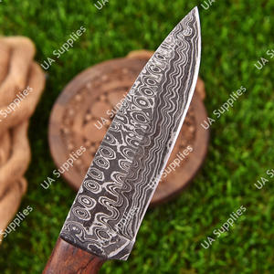 Cuchillo de Supervivencia EDC de Acero de Damasco Hecho a Mano con Hoja Fija de Madera de Palisandro, Punta de Gota, para Bushcraft y Camping, con Funda, Espiga Completa, Grado Industrial, OEM OBM - Product Image 4
