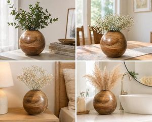 Handmade Eco-friendly Modern Design Round Wooden Flower Vase for Home Decor Living Room & Office Tabletop - Product Image 3