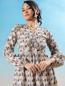 Vestido Midi Ajustado y Evase, Diseño en Oferta, Ropa Formal para Mujer, Georgette, Cintura Natural, Ecológico, Estampado Completo, Hermoso - Product Image 2