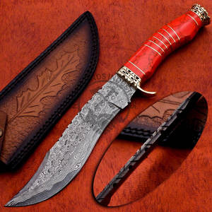 Nouvelle édition - Couteau de chasse à lame fixe en acier Damas avec manche en bois de noyer - Couteau de collection de qualité supérieure à bord tranchant pour le camping en plein air - Product Image 2