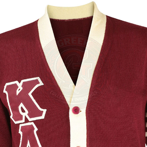 Cardigan tricoté bordeaux pour hommes, avec lettres grecques KAP, en acrylique, manches longues, col en V, style universitaire, pour fraternités et sororités - Product Image 4