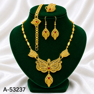 Conjunto de Collar y Aretes de Flores en Aleación de Zinc Chapado en Oro para Mujer con Circonita Cúbica Roja, Joyería de Diseño A-53241 - Product Image 3