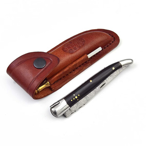 Cuchillo Plegable de Acero de Damasco con Funda de Cuero, Cuchillo de Bolsillo Personalizado Hecho a Mano, EDC, Utilitario para Exteriores, Suministro al por Mayor, EE. UU. y Europa, 58HRC, 3 Años de Garantía - Product Image 5