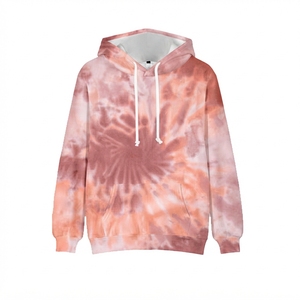 Sudadera con Capucha Unisex con Estampado Digital Tie-Dye y Pedrería, Corte Regular, Tejido de Punto, Informal, Otoñal, Diseño con Bolsillos y Patrón Rosa Naranja - Product Image 1