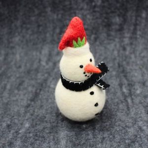 Handcrafted Wool Snowman Doll With Red Hat And Black Scarf Traditional Christmas Decoration Indoor Use Up To 3.9in Height - Product Image 5