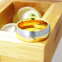 Bague en carbure de tungstène bicolore or et argent avec centre brossé, alliance bombée de 8 mm pour homme, bijoux tendance en gros
