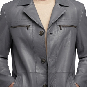 Chaqueta Blazer de Cuero Genuino para Hombre al por Mayor con Cuello Alto y Bolsillo Frontal con Cremallera, Impermeable y Transpirable, Abrigo Casual de Invierno - Product Image 6