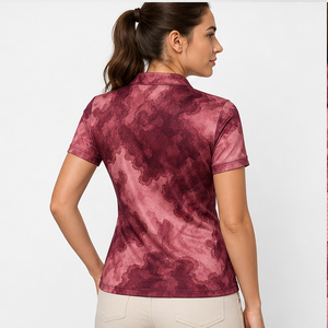 Polo Personalizado para Mujer con Estampado de Nubes en Acuarela Rosa Borgoña, Secado Rápido, Transpirable, Manga Corta, Uniforme de Golf, WPS-0709 - Product Image 4