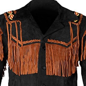 <b>Men's</b> Black <b>Suede</b> Leather <b>Jacket</b> With Orange Back Panel Fringe Embroidery Casual Autumn Wear Custom Wholesale Wholesale - Product Image 5