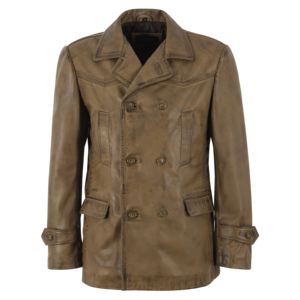 Custom 100% <b>Mens</b> Genuine Napa Leather <b>Pea</b> <b>Coat</b> Double Breasted <b>Coat</b> Classic Lapel Collar Soft Real Leather Dr-Who German <b>Coat</b> - Product Image 4
