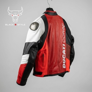 เสื้อแจ็คเก็ตหนังสำหรับขี่มอเตอร์ไซค์ Ducati Corse สำหรับผู้ชาย ระบายอากาศได้ดี แขนยาว สีแดง ขาว ดำ พร้อมอุปกรณ์ป้องกัน ชุดขี่มอเตอร์ไซค์ - Product Image 3
