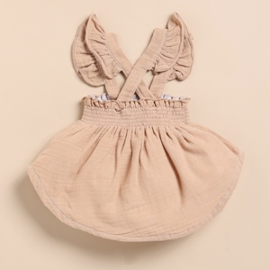 เสื้อแขนกุดผ้ามัสลินสำหรับทารกเสื้อและเสื้อแต่งระบายแขนกุดสีลาเต้ออร์แกนิก - Product Image 2