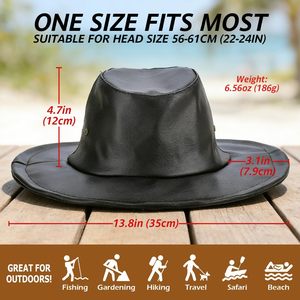 Premium Quality <b>Black</b> Leather <b>Cowboy</b> <b>Hat</b> Wide Brim Western <b>Hat</b> with Chin Strap Unisex Adult Outdoor Customized <b>Cowboy</b> <b>Hats</b> ODM - Product Image 3