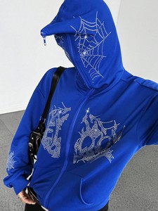 Sweat-shirt pour femme bleu marine orné de strass anglais, style streetwear - Product Image 4