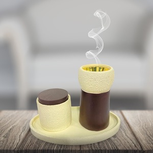 Ensemble de brûleur d'encens Mabkhara en bois arabe de luxe, brûleur de Bakhoor moderne avec plateau, porte-charbon pour Oud, décoration d'intérieur Mubkhar - Product Image 1