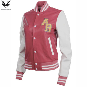2026 New Arrival Pink White Color Front Button Closure <b>Long</b> Sleeve Pocket Casual Everyday College Baseball Varsity <b>Jackets</b> - Product Image 2