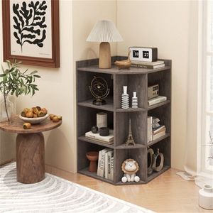Three-Layer Grey Corner Cabinet with Charging Station for Living Room Decor - Product Image 2