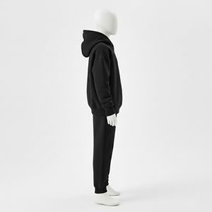 Ensemble de survêtement noir épais en molleton personnalisé avec logo pour enfants, sweat à capuche oversize et pantalon de jogging pour garçons et filles - Product Image 3