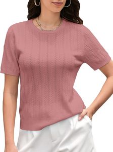 Camiseta de algodón sólido para mujer, manga corta, cuello redondo, informal, de verano, tejida, ligera - Product Image 5