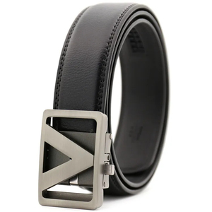 Ceinture en cuir de vachette noir avec boucle automatique rectangulaire en alliage, style formel, durable, moulage monobloc - Product Image 4