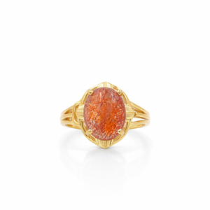 Bague de créateur moderne en or plaqué 1 micron et rhodié, sertie de pierres de soleil ovales cabochon, bijoux en pierres précieuses - Product Image 6