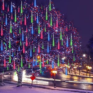 Luci di pioggia di meteoriti a LED all'aperto in toni blu e bianchi per feste di natale Halloween matrimoni decorazioni albero giardino solare - Product Image 5