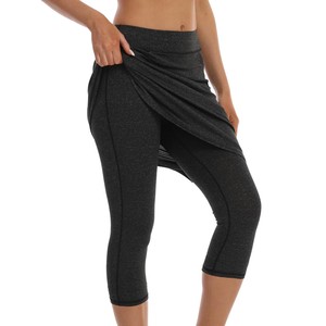Ensemble de leggings pour femmes, jupe courte décontractée, couleur unie, tricotée, taille élastique avec poches, respirante, en spandex et polyester, pour toutes les saisons - Product Image 4