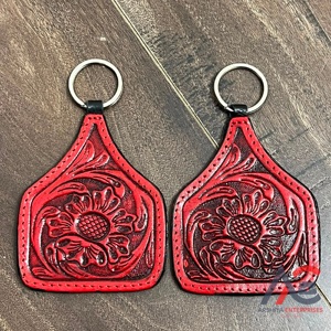 Porte-clés en cuir véritable fait main, gravé floral, style western, vente en gros, cadeau personnalisé - Product Image 1