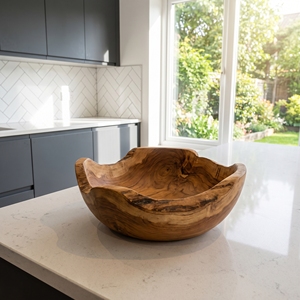 Tazón de Madera de Teca Sólida de Grado Alimenticio, Tazón Natural con Borde Natural para Frutas y Ensaladas, Utensilio de Cocina de Madera Hecho a Mano, Herramienta Decorativa Balinesa Premium - Product Image 2