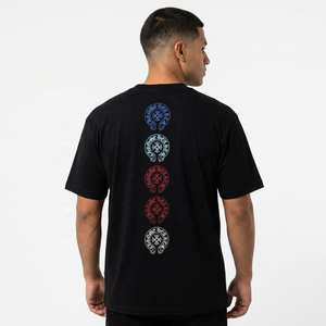 Camiseta Negra de Manga Corta para Hombre con Estampado Digital de Herradura, Cuello Redondo, Ajuste Holgado, Casual, 100% Algodón Tejido Transpirable - Product Image 5