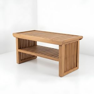 Mesa de Centro Moderna de Madera de Teca Sólida de Doble Capa con Listones para Proyectos Comerciales, Muebles para Jardín, Villa, Sala de Estar, Indonesia - Product Image 1