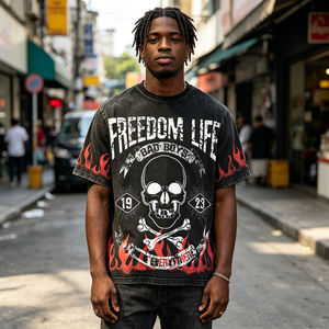 T-shirts pour hommes OEM Vintage Noir 100% Coton Coupe Classique Personnalisée Effet Vieilli Streetwear Grammage Lourd - Product Image 3